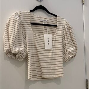 Frame Denim Women's Cream and Brown Striped Crop Top